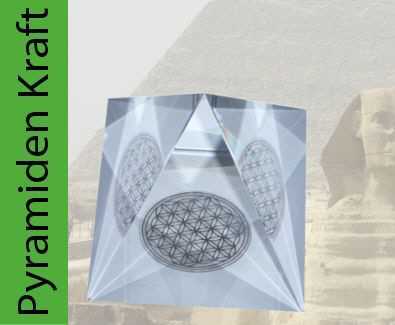 Tachyon Kristall Glas Pyramide + Blume des Lebens