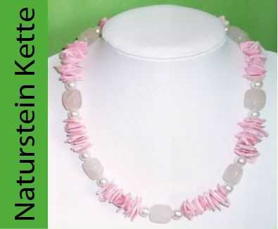 Rosenquarz Kette mit Zuchtperlen und Muscheln